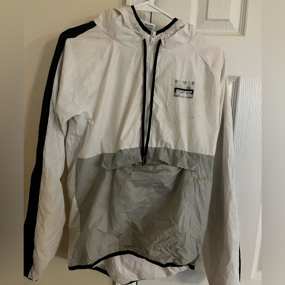 PINK Pullover Rain Wind Hoodie Size XS/S women’s jacket Coat White & Gray